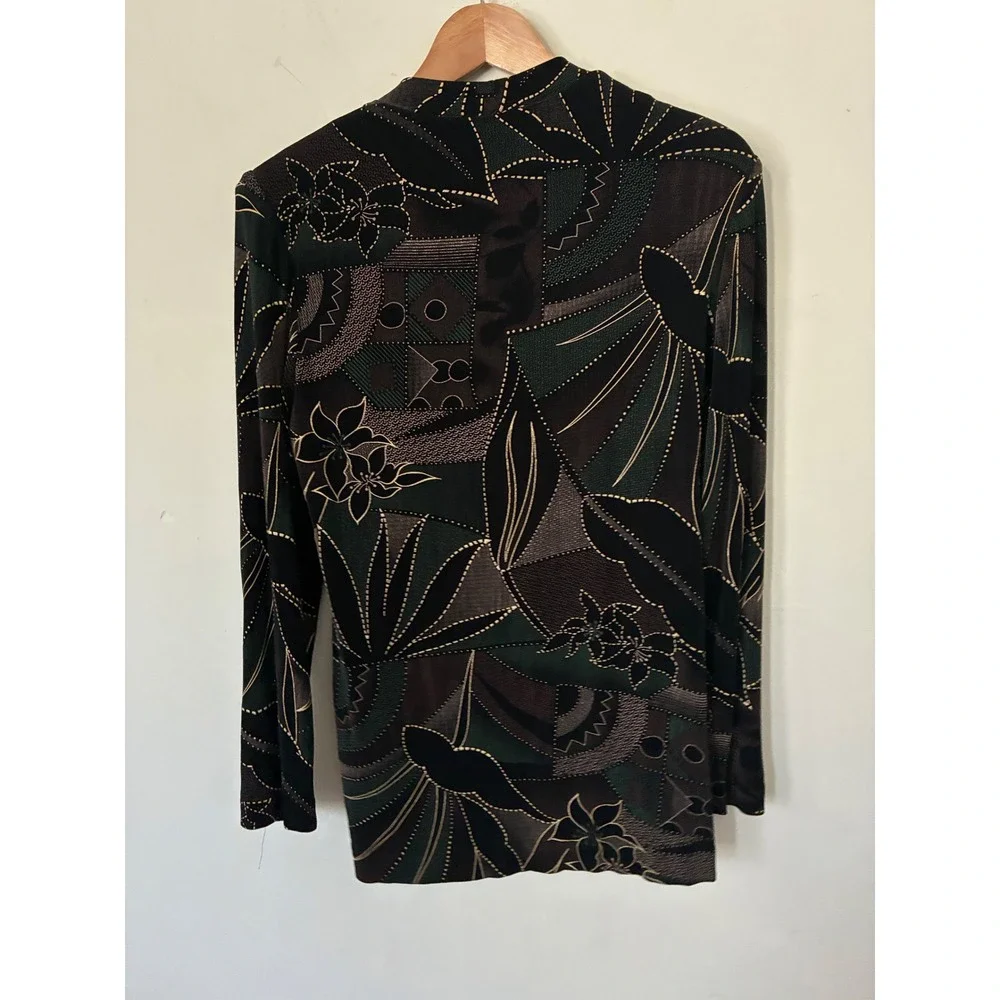 R&M Richards Vintage Grunge Floral Cardigan Set Black Green Petite 6P